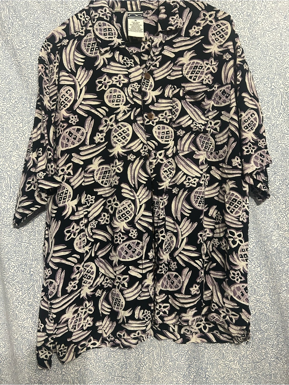 Vintage OP Button-Up Shirt in Black and Cream with Lavender Accents